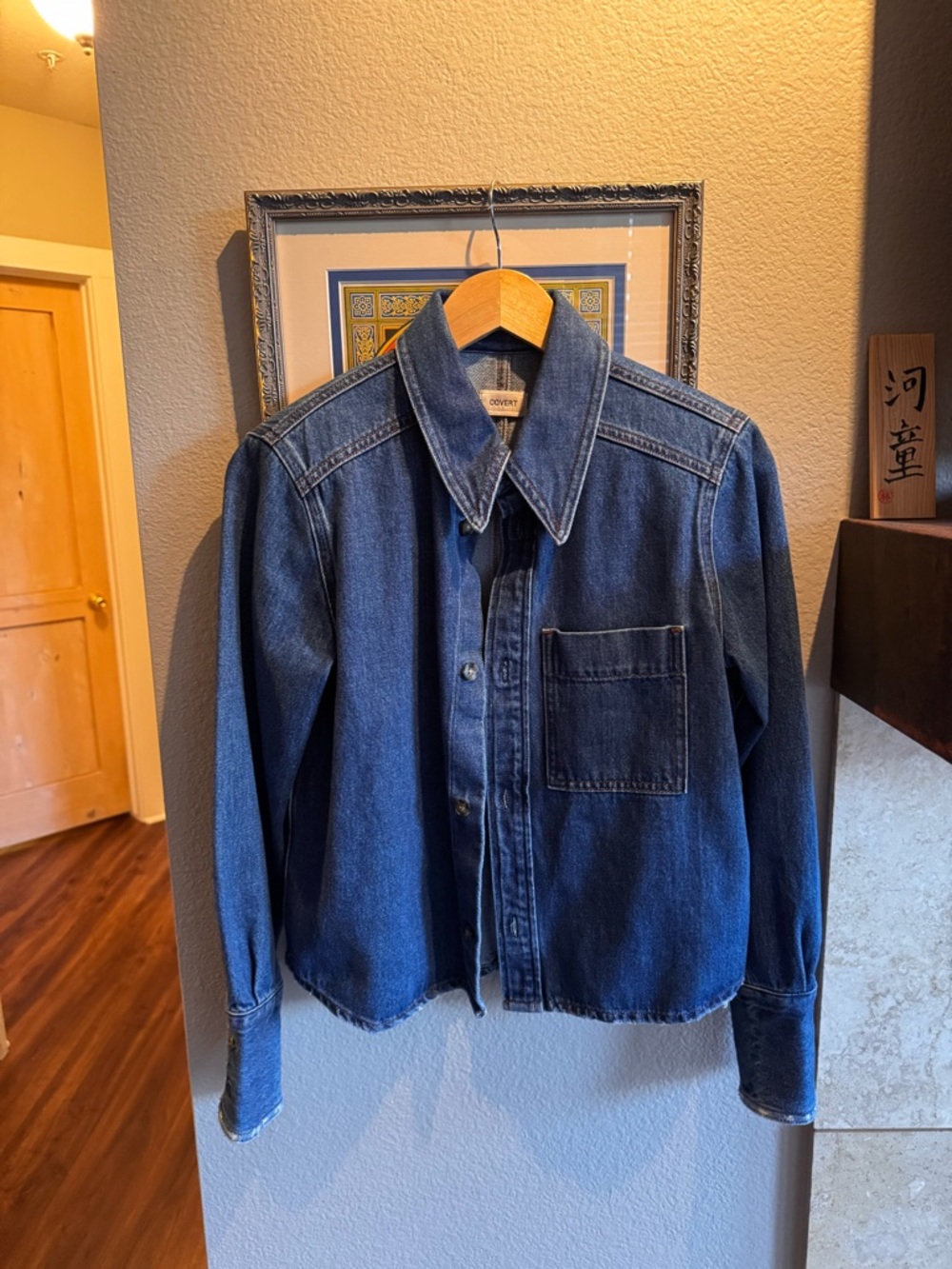 Dark Blue Denim Shoulder Pad Button-Up Shirt Jacket